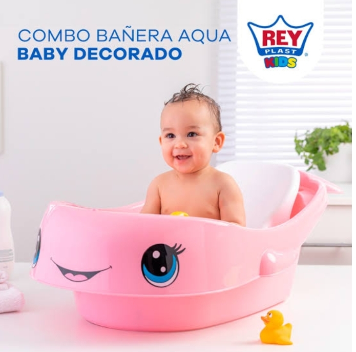 COMBO BAÑERA AQUA BABY DECORADO CON AUXILIAR  REY