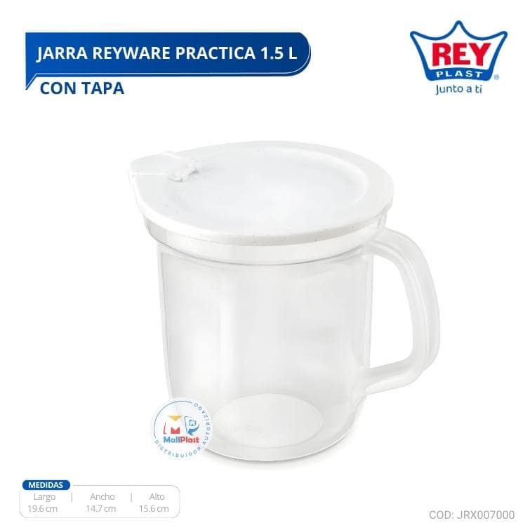 JARRA REYWARE PRACTICA 1.50 LTS CON TAPA REY