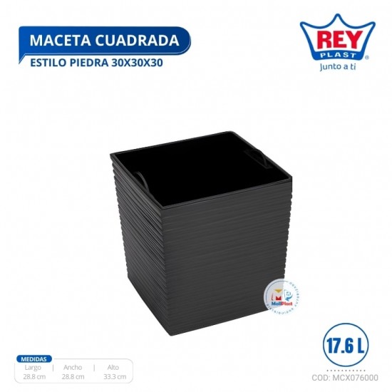 MACETA CUADRADA ESTILO PIEDRA 30X30X30 C/PLATO REY