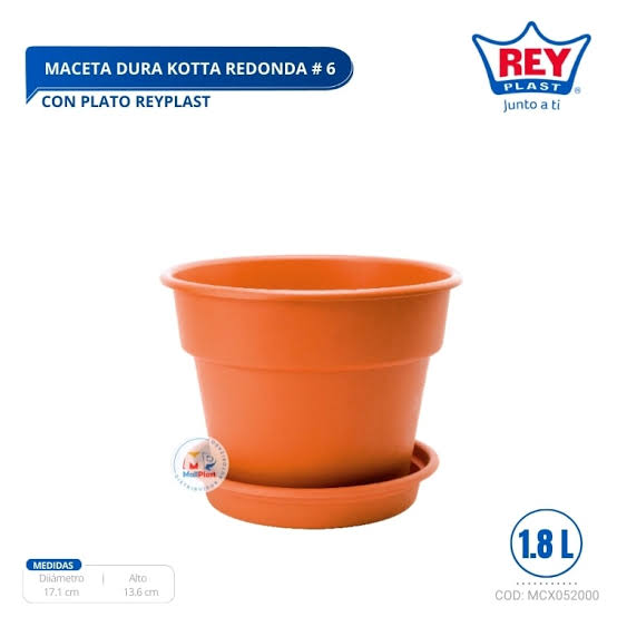 MACETA DURA KOTTA REDONDA 6 CON BASE REY