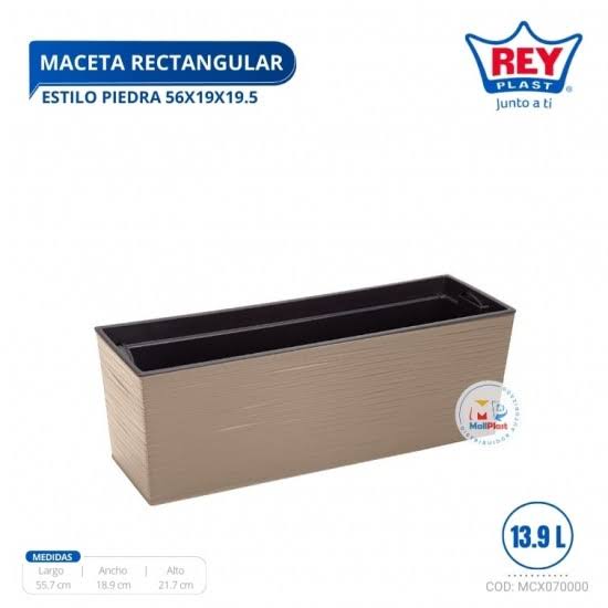 MACETA RECTANGULAR ESTILO PIEDRA 56X19X19.50 CM REY