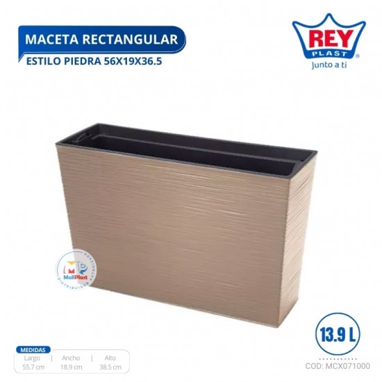 MACETA RECTANGULAR ESTILO PIEDRA 56X19X36.5 CM REY