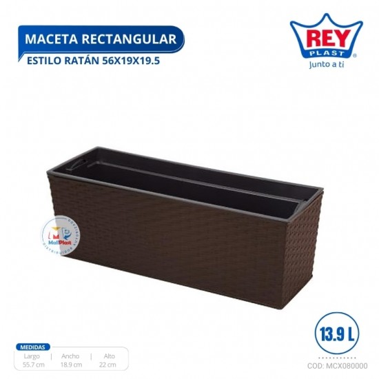 MACETA RECTANGULAR ESTILO RATAN 56X19X19.50 CM REY