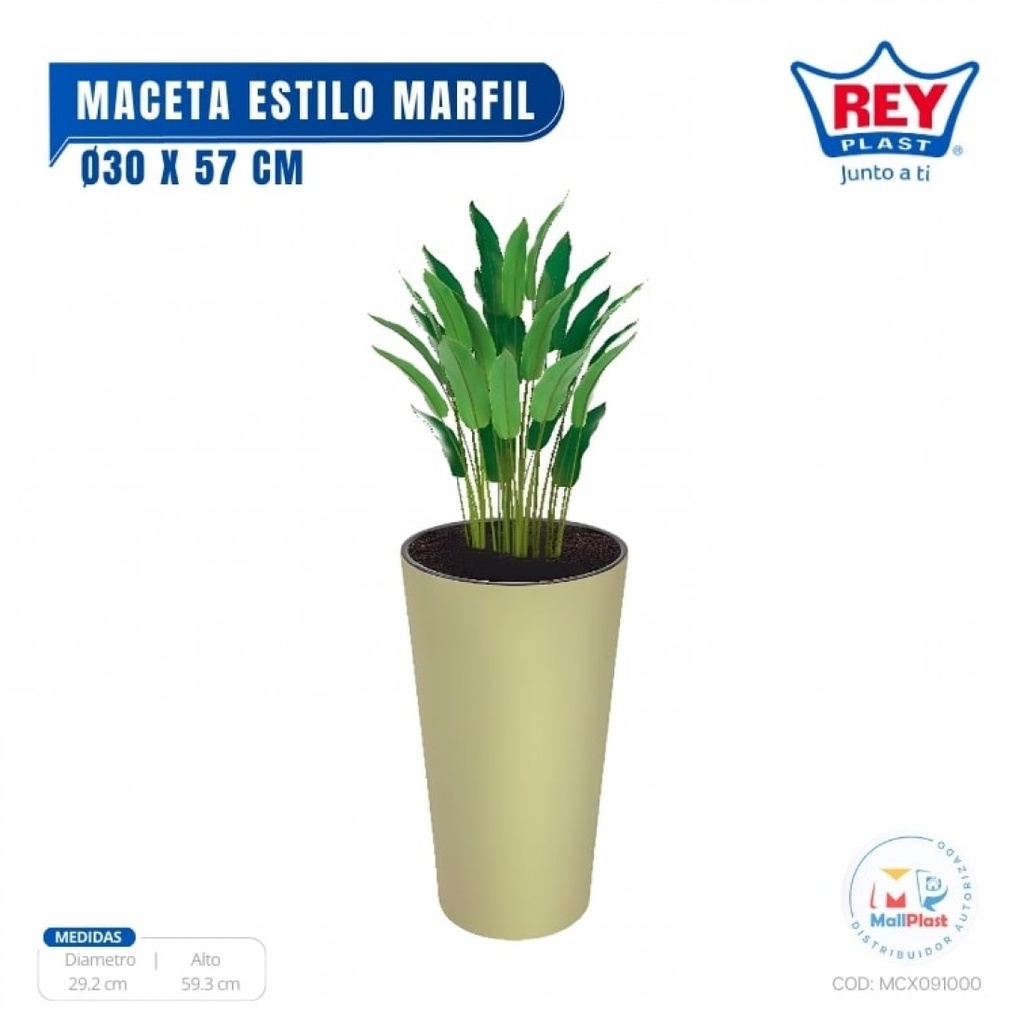 MACETA REDONDA ESTILO MARFIL 30 X 57 C/PLATO REY
