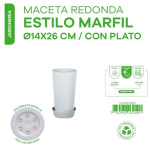 MACETA REDONDA MARFIL 14X26 C/PLATO REY