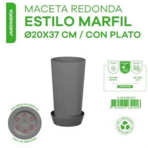MACETA REDONDA MARFIL 20 X 37 C/PLATO IMPORTADO