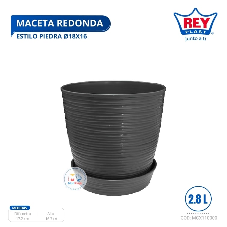MACETA REDONDA PIEDRA 18X16CM REY