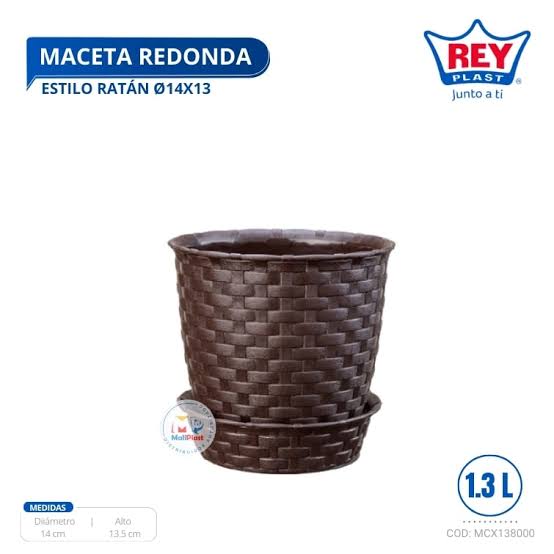 MACETA REDONDA RATAN 14X13 CM REY
