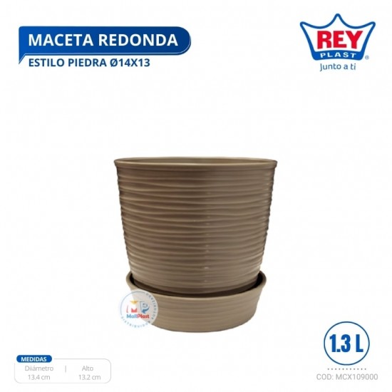 MACETA REDONDO PIEDRA 14X13 REY