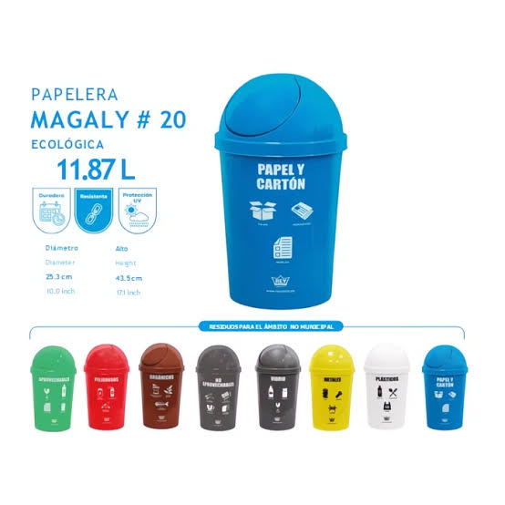 PAPELERA MAGALY 20 CON TAPA Y LOGO ECOLOGICO REY