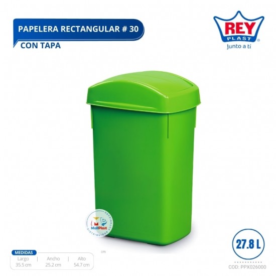 PAPELERA RECTANGULAR 30 CON TAPA REY